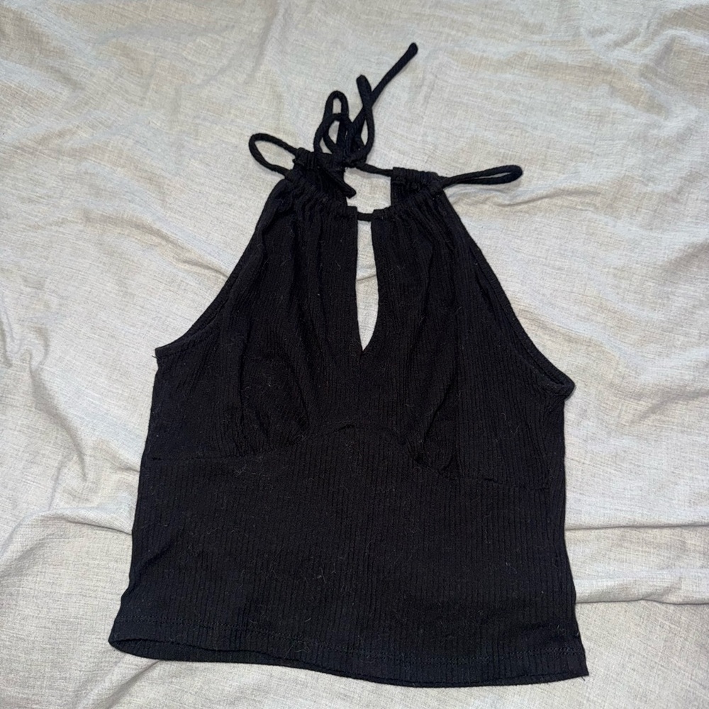 Forever 21 Black Cut Out Tie Front Tank Top